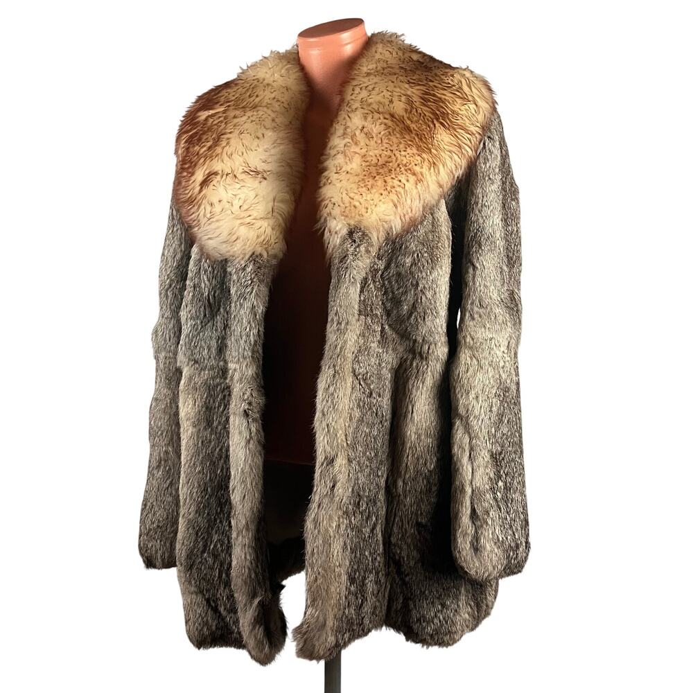 Luxury Rabbit Fur Coat w/Shearling Collar Penny Lane Size fits S